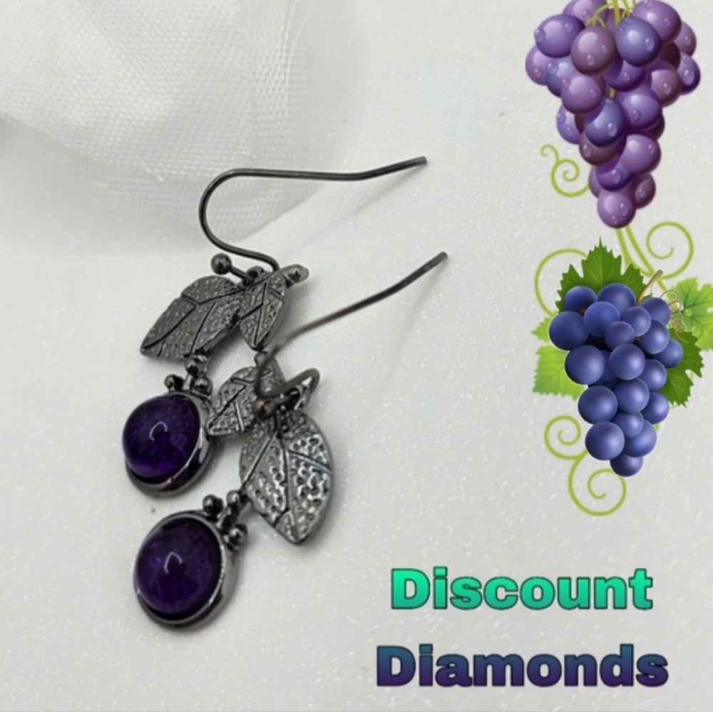 Round Amethyst French Hook Earrings on 925 Sterling Silver